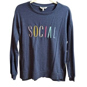 Wildfox Navy Blue "SOCIAL" Graphic Sweatshirt Pullover Cozy Lounge Top sz M